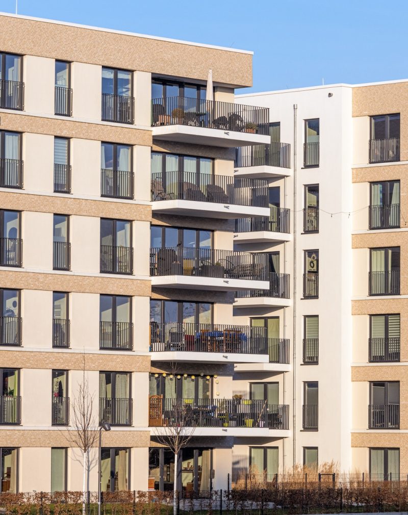 New apartment buildings in a housing development area